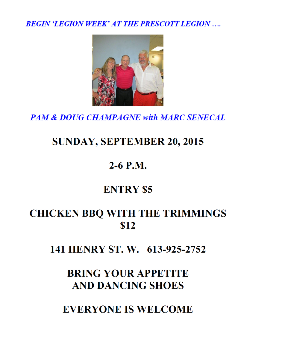 September 20th 2-6pm $5 #Legion <a href="/TownofPrescott/">Town of Prescott</a> #Ontario #LiveMusic