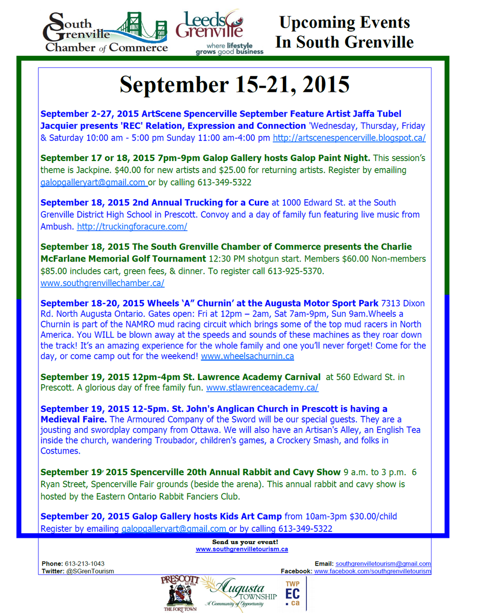 #Events #SouthGrenville #Tourism <a href="/Leeds_Grenville/">Leeds Grenville</a> <a href="/twpec/">EdwardsburghCardinal</a> <a href="/AugustaTownship/">Augusta Township</a> <a href="/TownofPrescott/">Town of Prescott</a> @LittleCityCharm