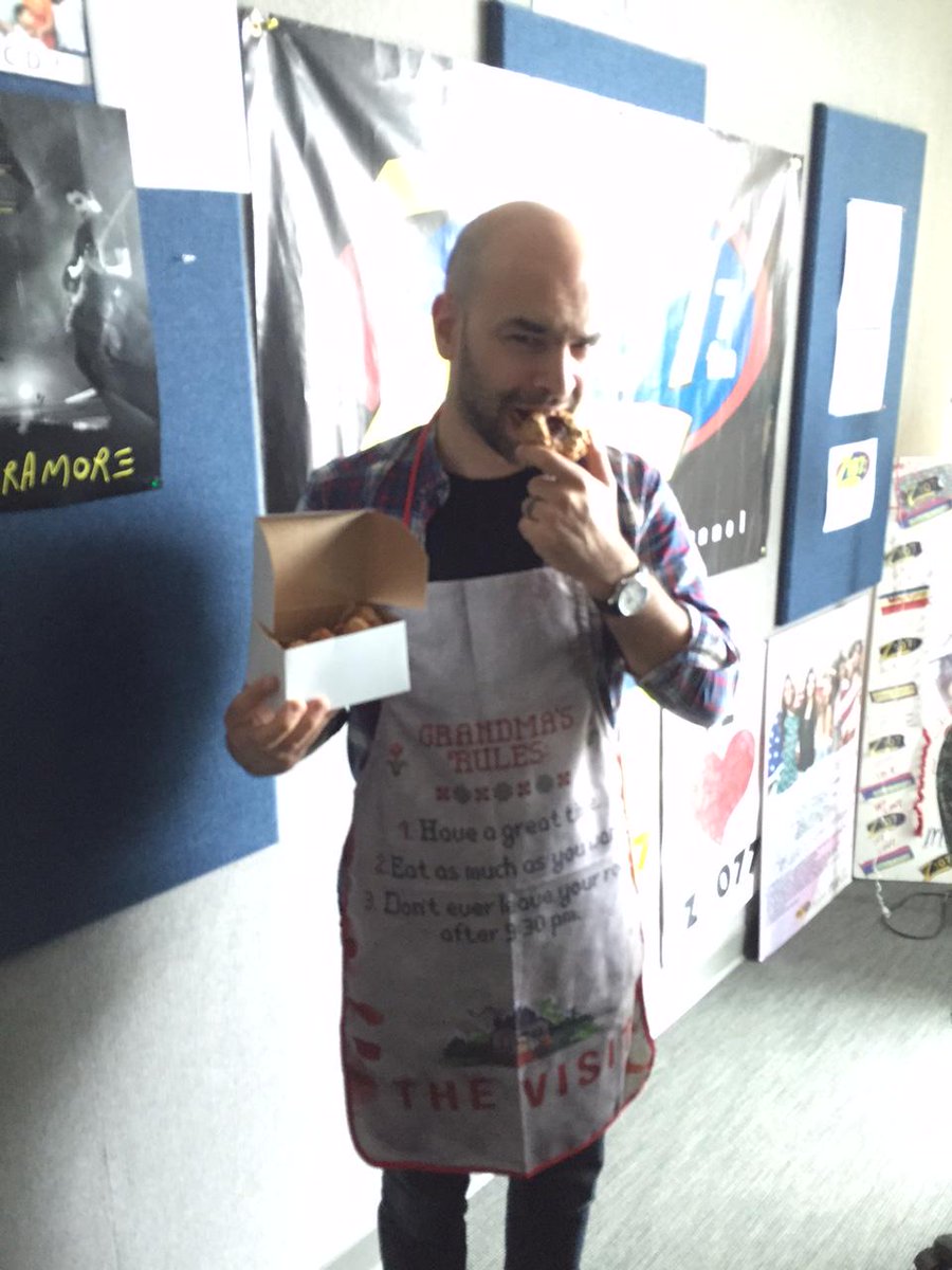 z1077's tweet photo. Doesn't @OnAirJordan look great in an apron? Check out #theVisitMovie and it'll make sense! #stayInYourRoom http://t.co/hlEp4H9SN8