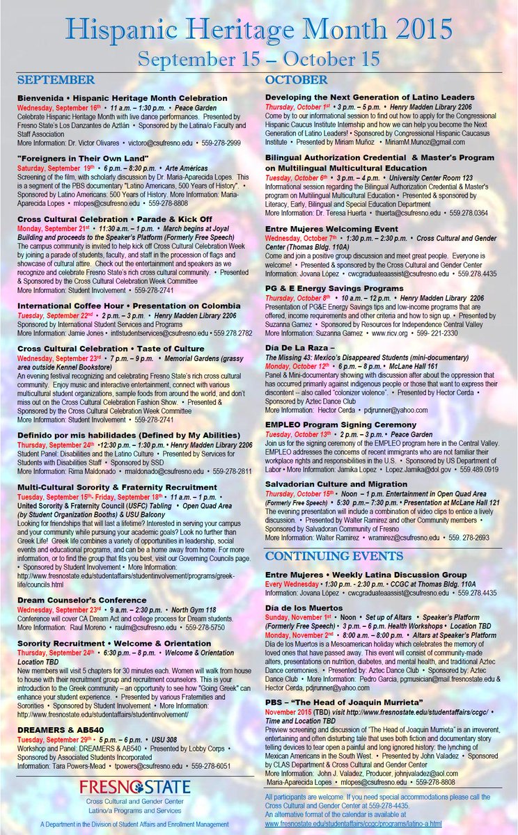 TheBulldogBlog's tweet photo. Tomorrow kicks off Hispanic Heritage Month on campus, September 15th - October 15th! Hope to see you at some events! http://t.co/MrECzigItC
