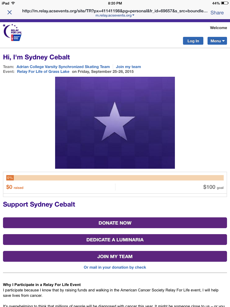 tammycebalt's tweet photo. Please help sydney reach her goal and donate http://t.co/vNyve4bin1