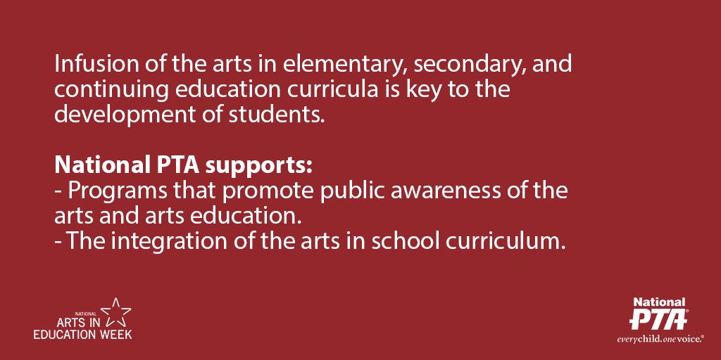 NationalPTA's tweet image. A6: @NationalPTA’s position on #ArtsIntegration #ArtsEdChat