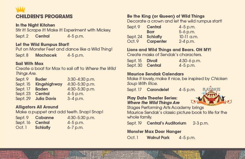 STLpubLibrary's tweet photo. Thanks @artmartstl for the shout out! We also have fun & artsy #Sendak programs for adults & kids to #GoWildSLPL. http://t.co/vtuQb99aiC