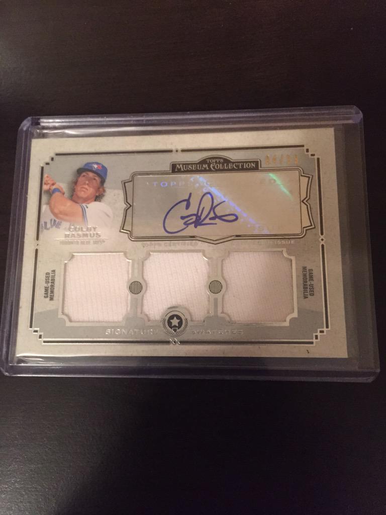 ShowcaseBreaks's tweet image. Colby Rasmus auto and three game used jersey swatches. Numbered to 99. Only $11