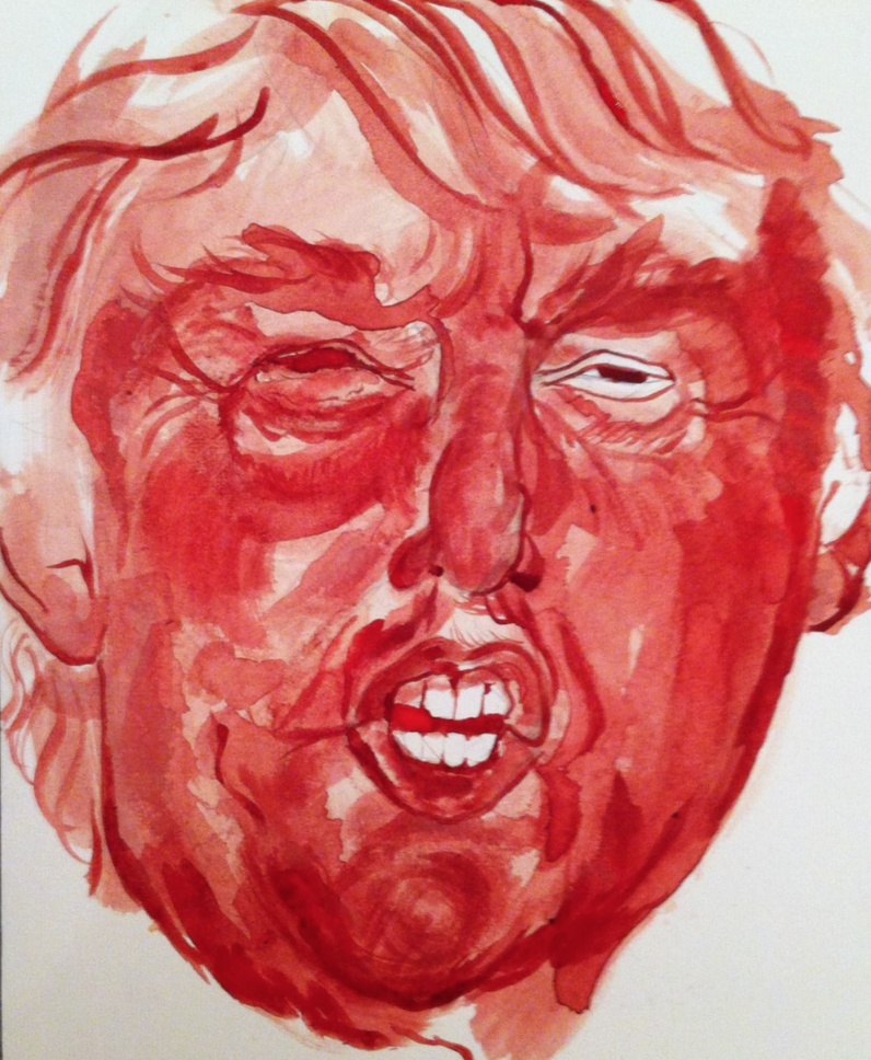 WomenintheWorld's tweet photo. Donald Trump red-faced like you've never seen him ... because he's painted in menstrual blood: http://t.co/6msBipiYdD http://t.co/ZsZ5hGbKto