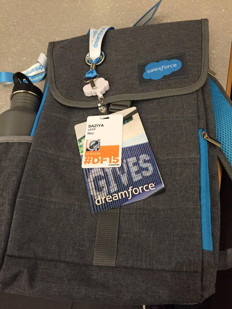 All ready for tomorrow! Exciting event @Dreamforce #salesforceswag