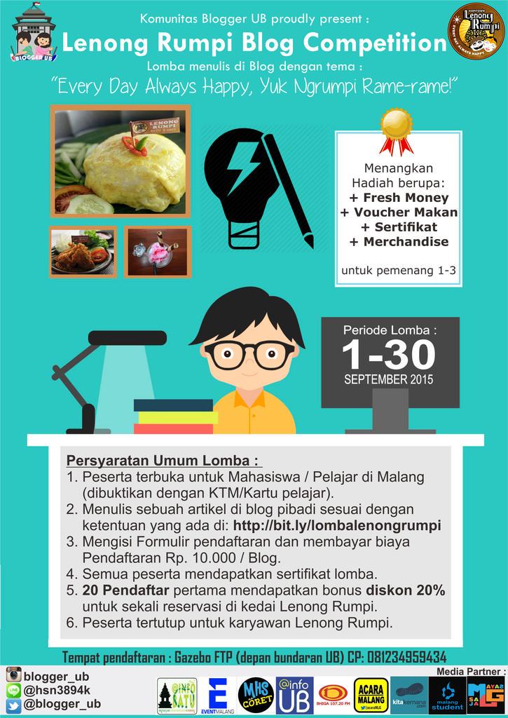 Lomba menulis Blog antar pelajar/mahasiswa di Malang <a href="/SeputarMalang/">Seputar Malang</a> <a href="/infolombanulis/">Info Lomba Menulis</a> <a href="/KontesID/">Info Kontes & Lomba</a> <a href="/InfoSeniMalang/">Info Seni Malang</a> #lomba