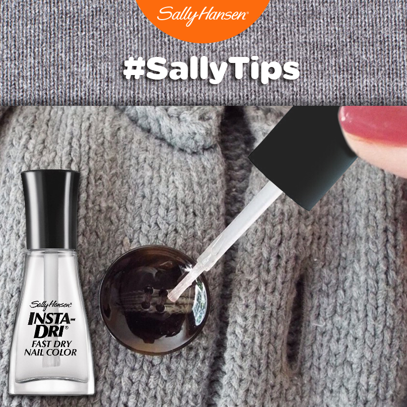 SallyHansenMX's tweet photo. Mantén los botones de tus prendas favoritas en su lugar con una pequeña gota de #InstaDri Clearly Quick. #SallyTips http://t.co/4E7EaHROg8