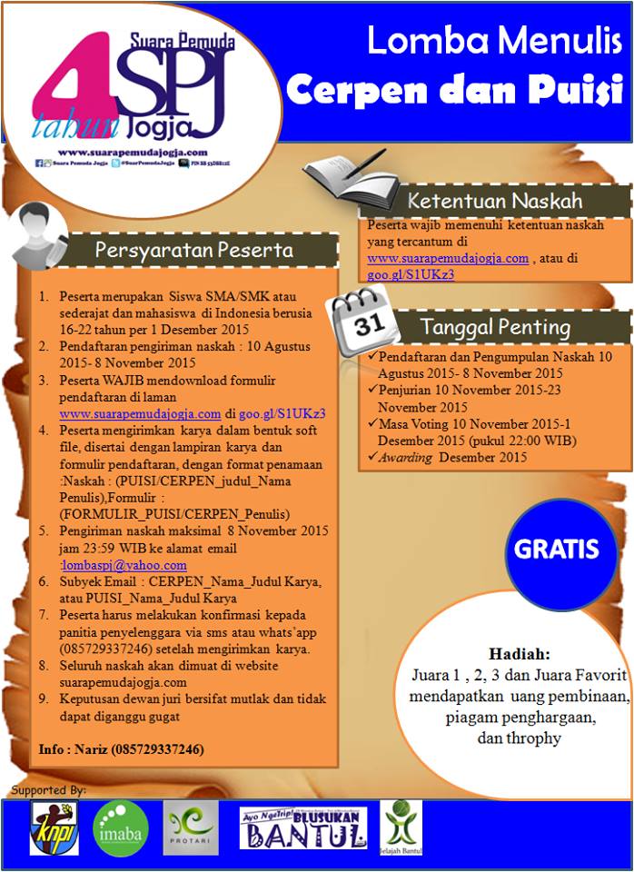 Yang ultah hari ini, HBD dan Sukses selalu! Lomba Penulisan Cerpen dan Puisi goo.gl/vAxfd2