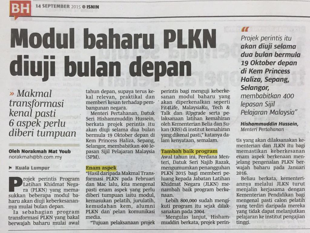 Projek rintis PLKN akan bermula pada 19 okt 2015 di kem princess haliza.