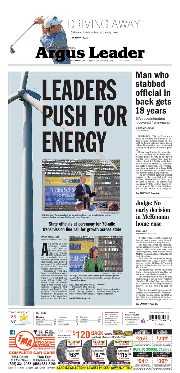 DSM_Studio's tweet photo. S.D. state leaders are pushing for more energy production. @nicolemwiegand's @argusleader design: http://t.co/2HeFjG7Y1L
