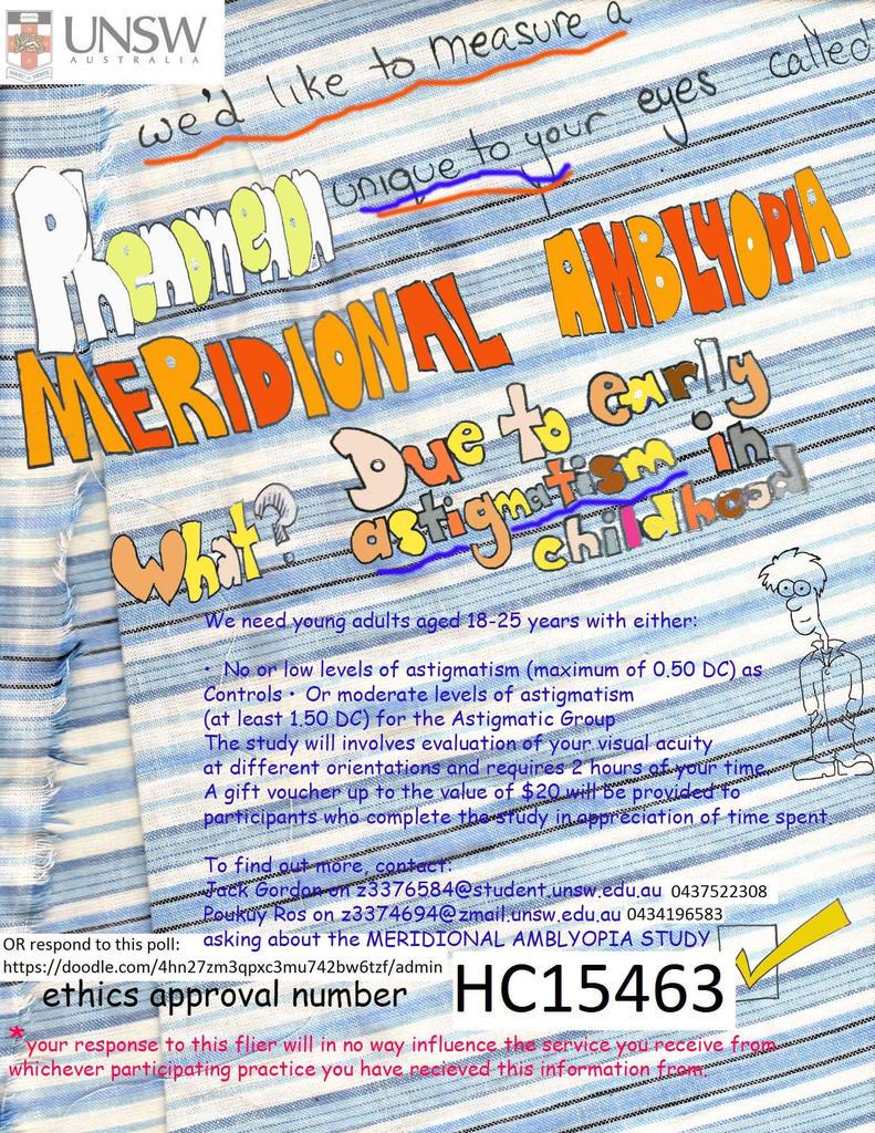 UNSWOptomSoc's tweet image. Help 5th years investigate about meridional amblyopia! #amblyopia
