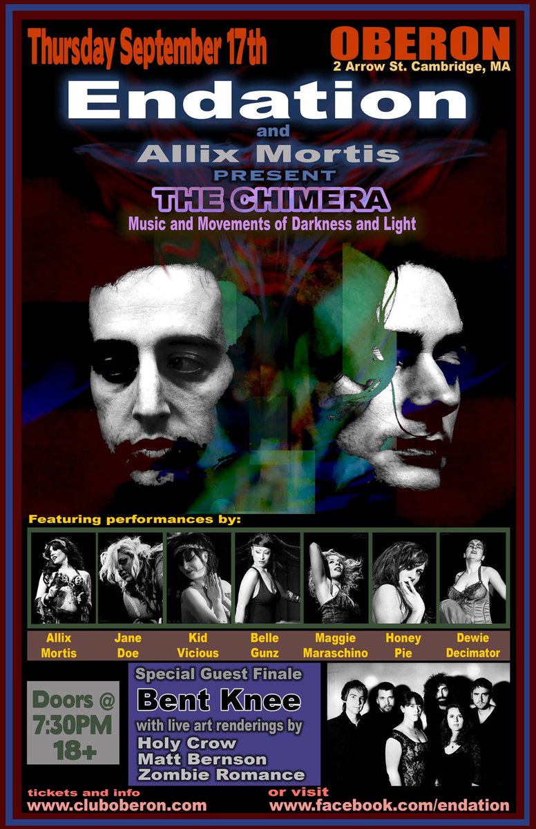 #TheChimera Thursday @cluboberon <a href="/AllixMortis/">Allix Mortis</a> <a href="/endation/">Endation</a> bit.ly/1W04faM
