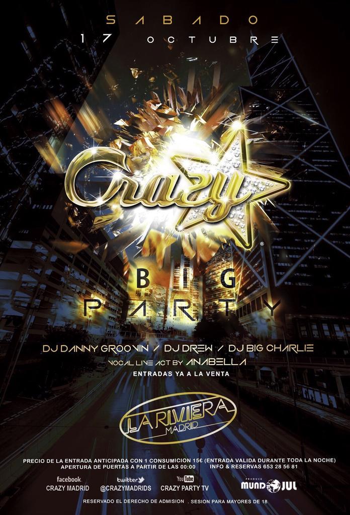 Ei el 17 de Octubre tenemos fiestón de <a href="/CRAZYMADRIDS/">CRAZY MADRID</a> en la Riviera! !! No podéis faltar!!!  Entradas a la venta!!