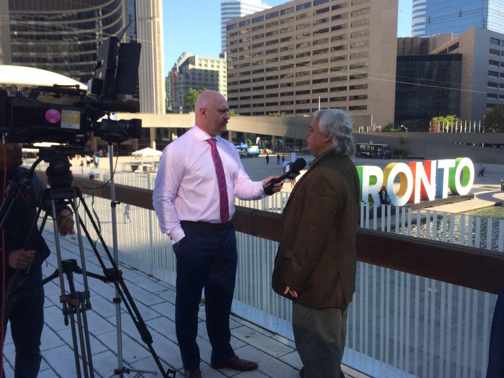 NoTO2024's tweet photo. NoTO2024 spokesperson Dean Rivando speaks with SportsNet on Mayor Tory's Olympic announcement #to2024 #topoli http://t.co/V0vkaaRNl9