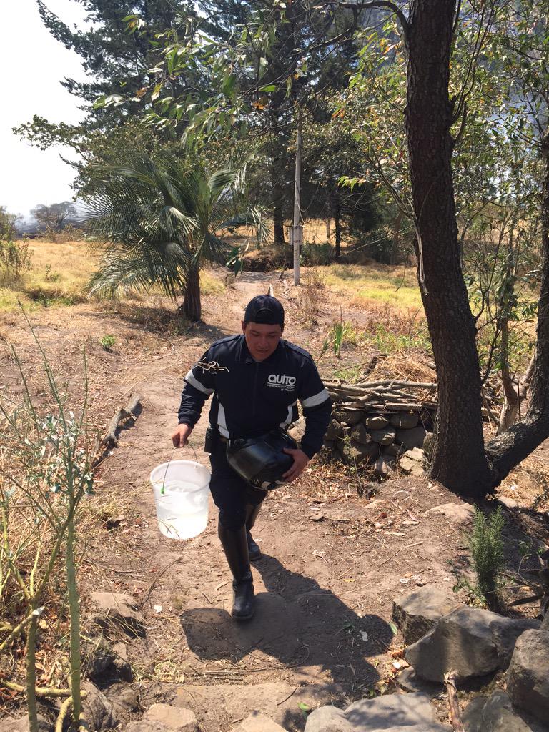 lahoraecuador's tweet photo. RT @EscobarEC: Con "cadena humana" de baldes de agua vecinos y policías ayudan a combatir el incendio en El Auqui http://t.co/MGUAsl06xB