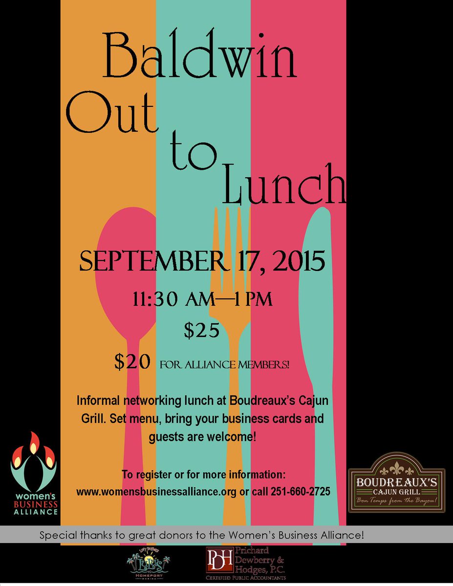 WBAofAL's tweet image. Join us Thursday at @BoudreauxsCajun for Baldwin Out to Lunch! ow.ly/SfIMS #Mobilebay #MobileAL #ESHO