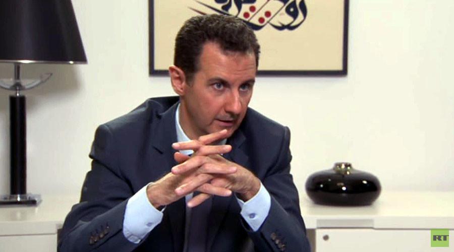 RT_com's tweet photo. BREAKING: 'If you are worried about refugees, stop supporting terrorists' - Assad http://t.co/sVBQ447y58 http://t.co/WNzB6BAGR1