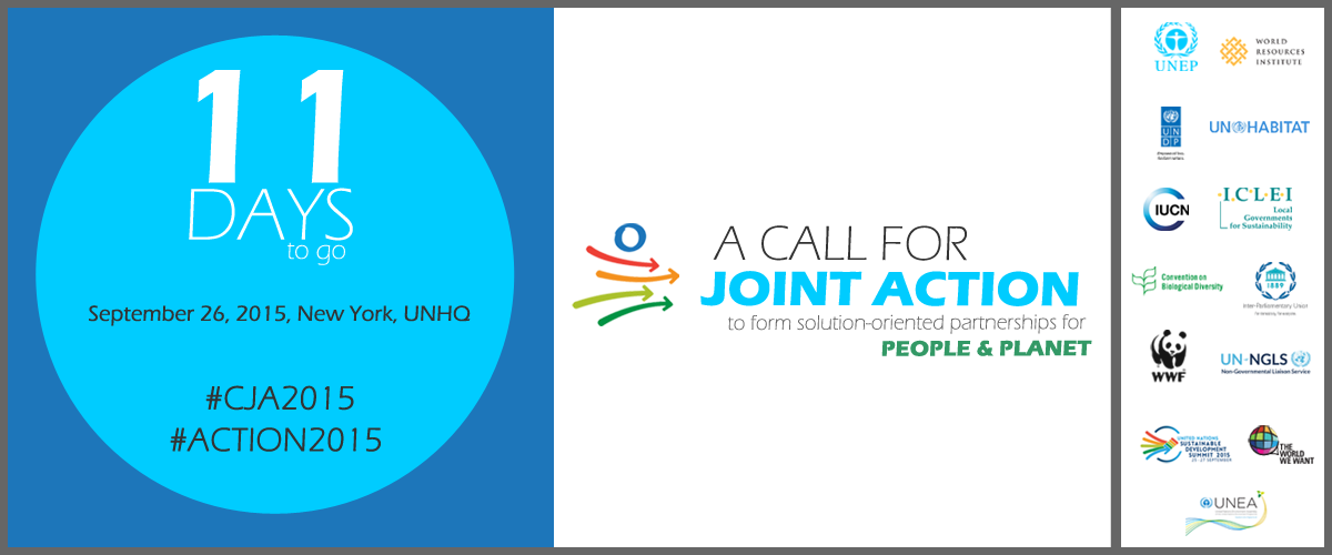 CivilSociety_UN's tweet photo. In 11 days the environmental sustainability community calls for partnerships to implement the #GlobalGoals #CJA2015 http://t.co/5zIlINg2Q8