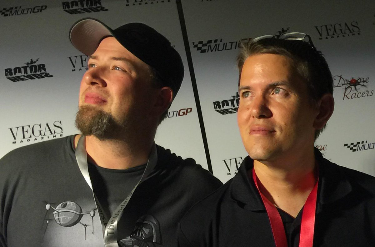 Venom_RC's tweet photo. An epic day @ #multigpvegas, Founder of #multigp Chris Thomas and Venom Group's Jeff Simon ponder #dronesofthefuture. http://t.co/USegG0QXiL