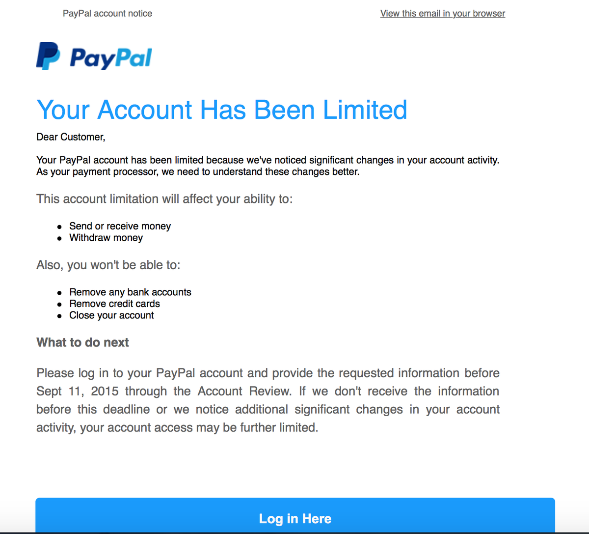theresawiza's tweet photo. WARNNG for PayPal Account Holders! PayPal SCAM! http://t.co/AKYlJmIj4K #PayPal #Fraud #FraudulentEmails #PaypalScam http://t.co/Jvg7BuP7Zq