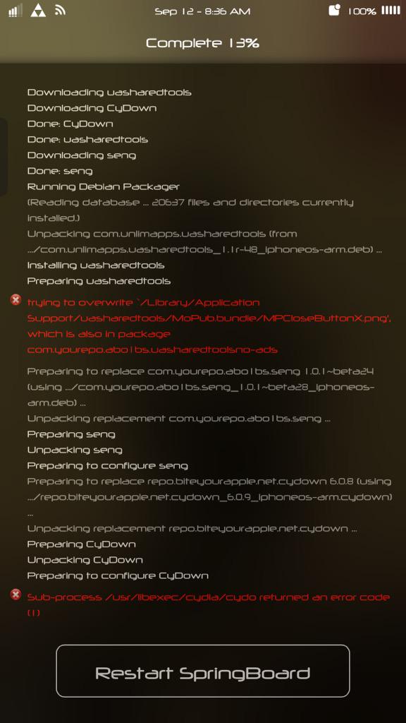 d0n0n3's tweet photo. @Abo1Cydia I keep getting this error every time I try to update anything related to abo1bs please help http://t.co/CaXkN9OVGT