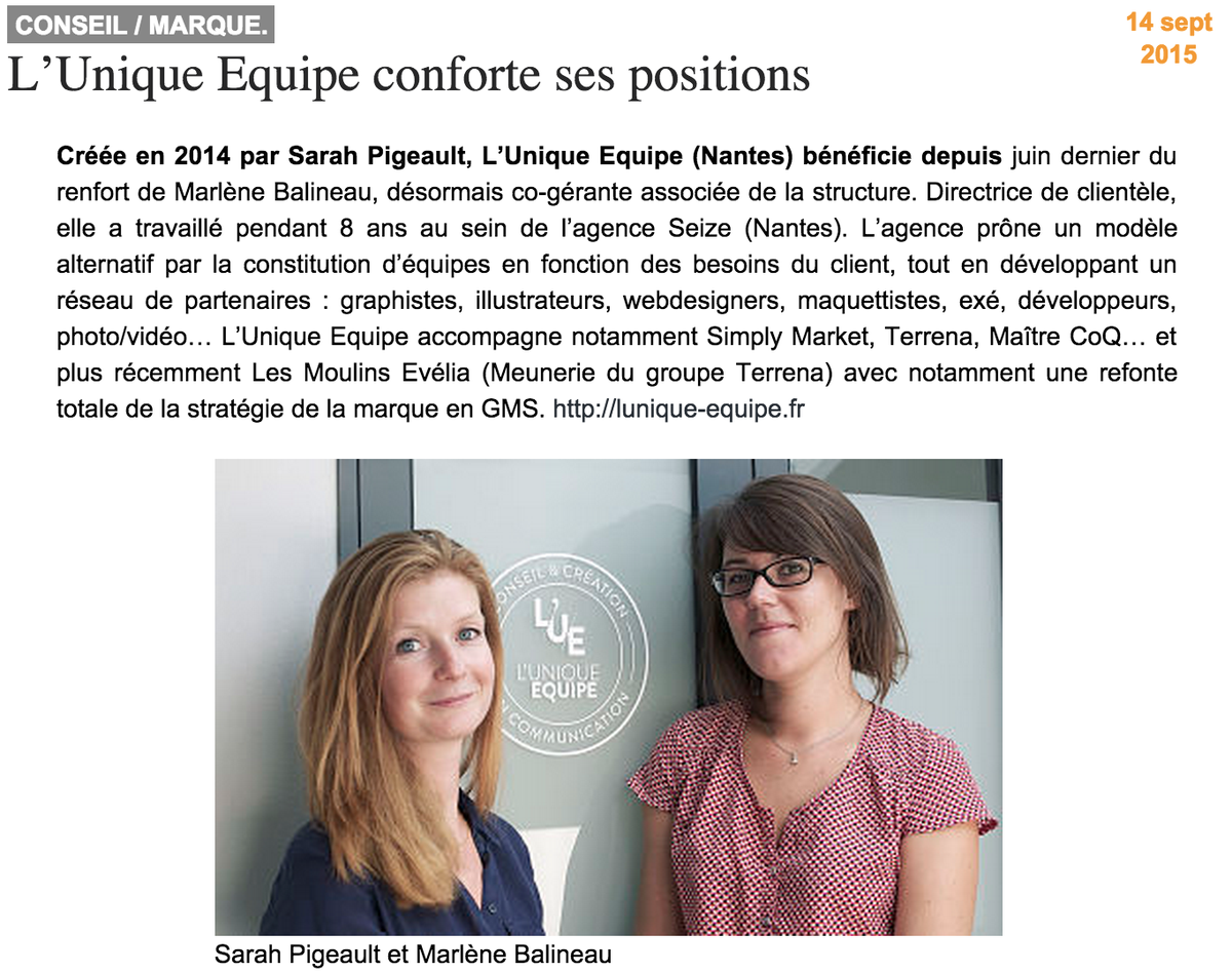 L'<a href="/lunique_equipe/">L'Unique Équipe</a> dans <a href="/CometMedias/">Lettre Com&Médias</a> !