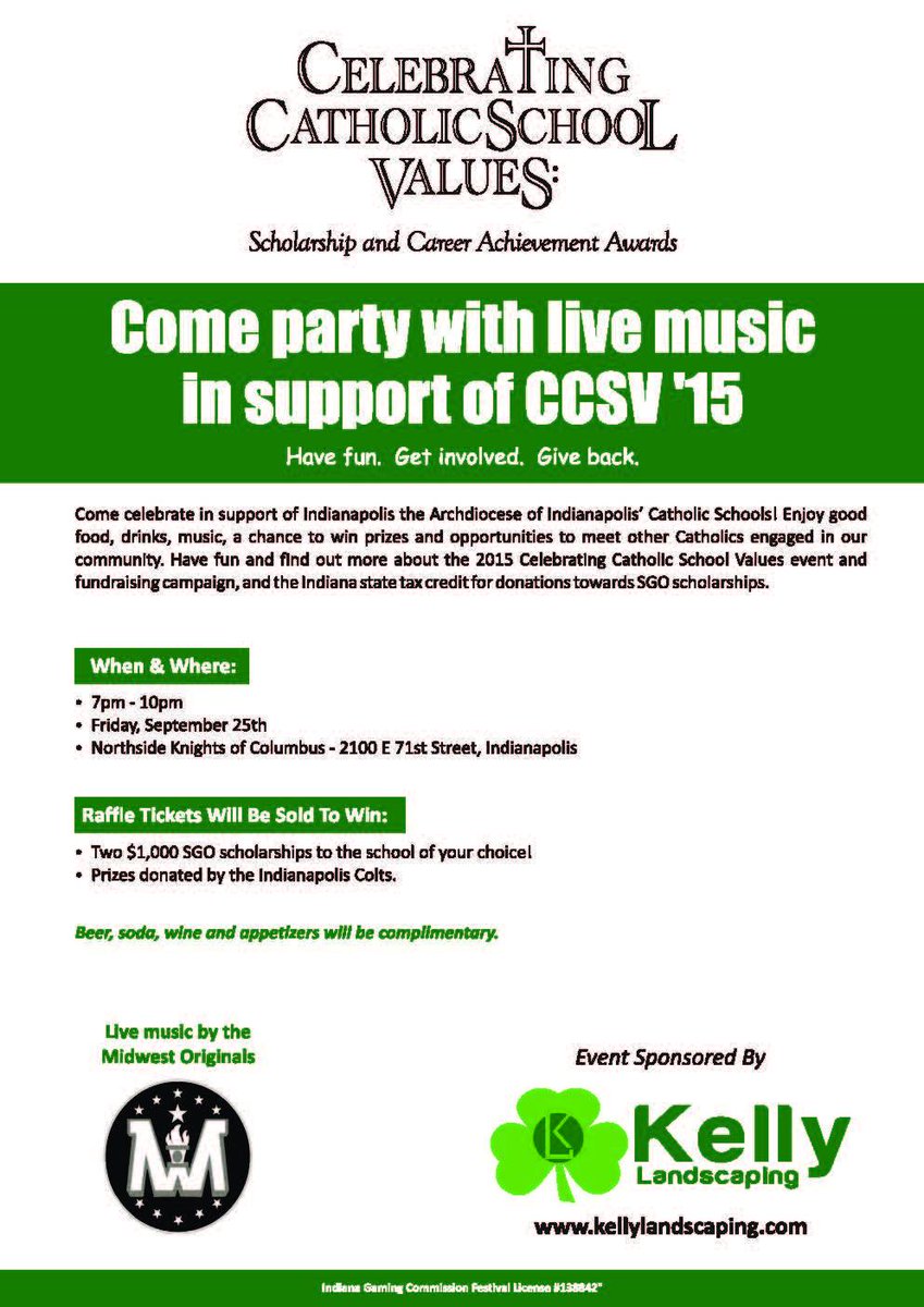 CCSV15's tweet photo. JOIN US! Young Adult After Hours Party on September 25 @KellyLandscape @MidwestOriginal #education #donate #Catholic http://t.co/ToWfHt5d6Z