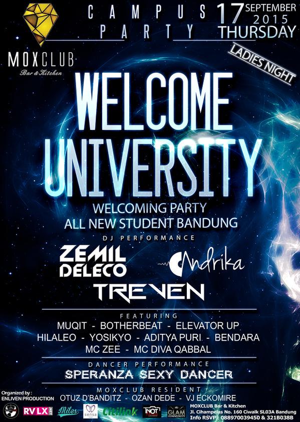 THURSDAY 17'Sep 'WELCOME UNIVERSITY'' <a href="/MOXCLUB/">MOXCLUB Bar&Kitchen</a> w/ DJ <a href="/ZemiLDeLeCo/">IG: ZemiLDeLeCo</a> <a href="/TREVEN_Official/">TREVEN</a> <a href="/andrikaDopeD/">Andrika</a> MC @_ZeeOfficial
