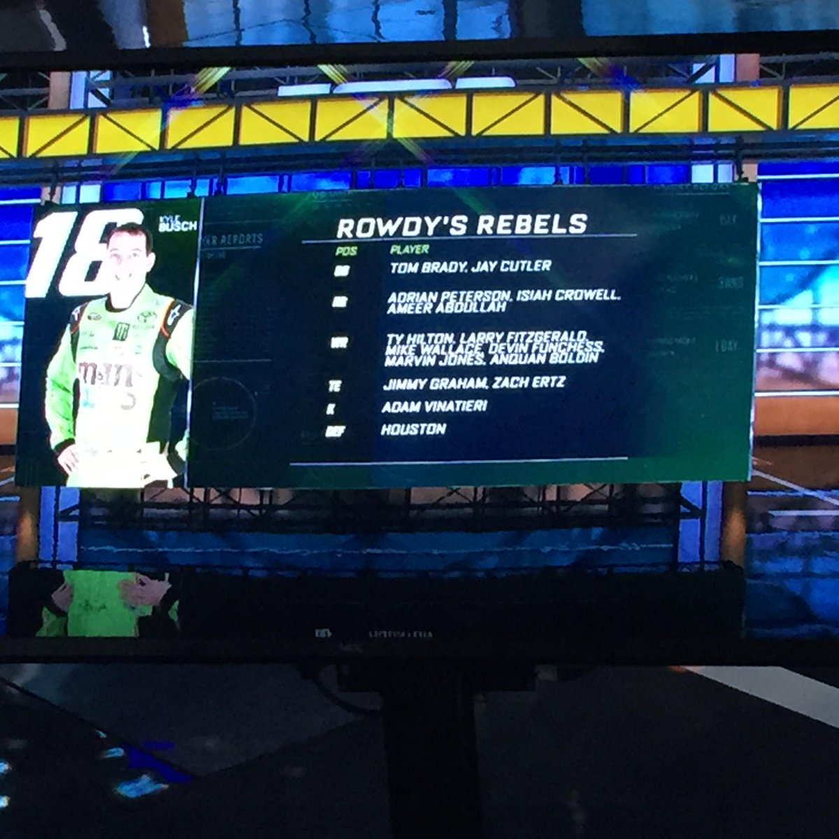 NASCAR's tweet photo. BRISTOL: @KyleBusch has a little fun making his fantasy football picks. 

#TheChase http://t.co/QFNELDSNPc