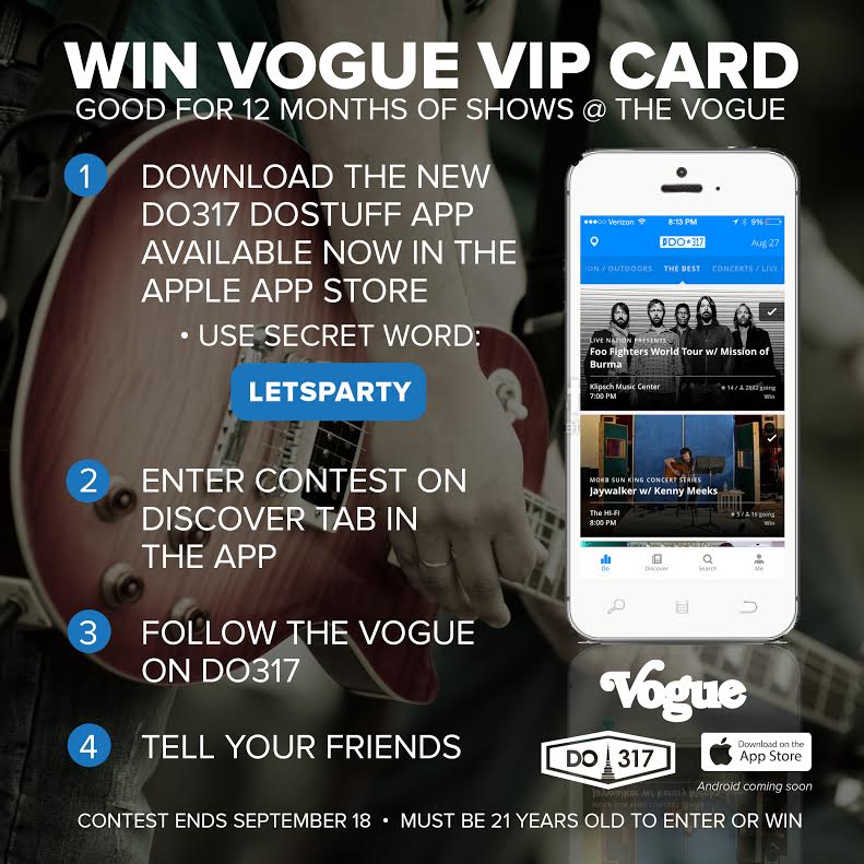 Download the new <a href="/Do317/">Do317</a> app to win 2 tix to EVERY SHOW for 1 year! VOGUE VIP CARD = bit.ly/dostuffapp