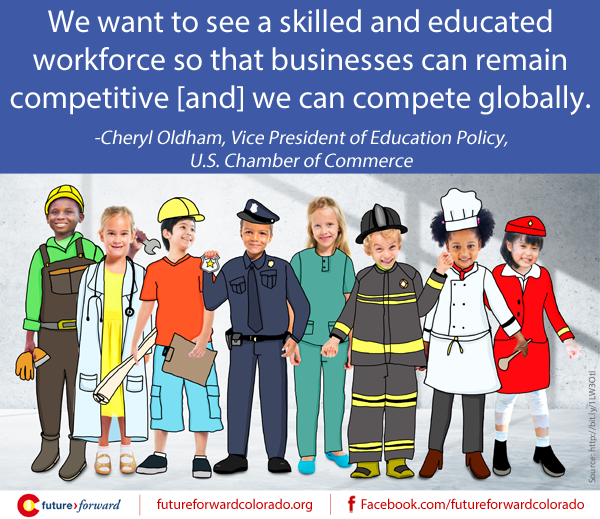FutureForwardCO's tweet photo. .@USChamber's Cheryl Oldham on why improving #education is essential to businesses' bottom lines. #edchat http://t.co/piw01kvSD2