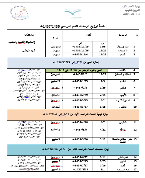 توزيع الأسابيع الدراسية للعام 141 r