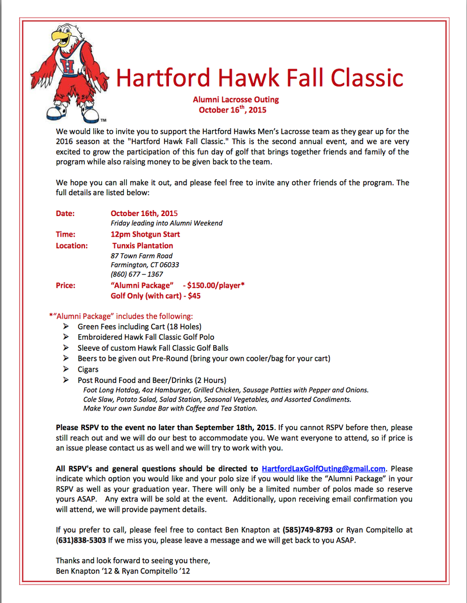 HartfordMLAX's tweet photo. October 16th, Get your clubs ready Hawks! http://t.co/I659UvFXo4