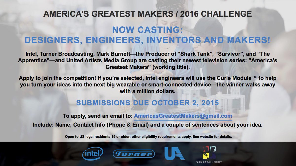 LTcasting's tweet image. @EpocaNow Tell your followers about this amazing opportunity! Intel is giving $1M to the America's Greatest Maker!