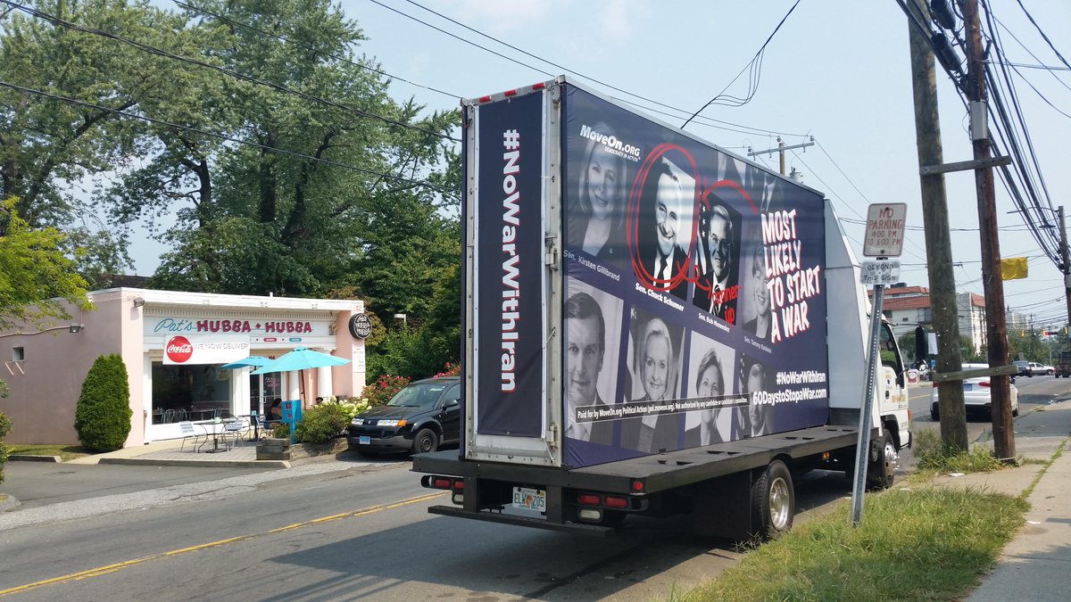 MoveOn's tweet photo. We're in Stamford, CT with the #Schumermobile & @CCAG to tell @SenBlumenthal that he needs to support the #IranDeal! http://t.co/SUtKTuQfMQ