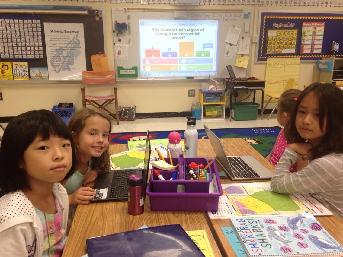 Ms. Albano's class enjoys a Kahoot review game on Georgia's regions! ShakeragElem#