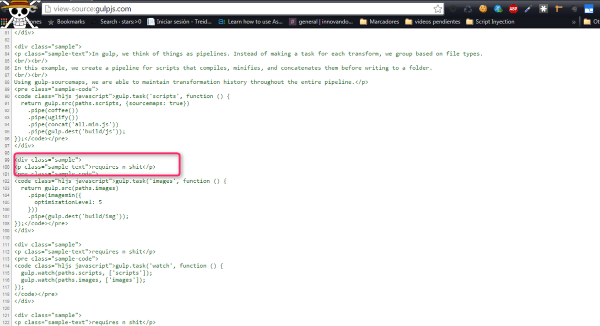 johnny4young's tweet image. humor developer, source code in gulpjs.com    #gulpjs #javascript