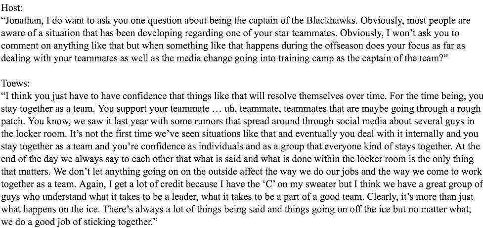 Chris Kuc on X: Jonathan Toews realizes some hard questions are about to  come his way on red carpet at NHL Awards. #Blackhawks   / X