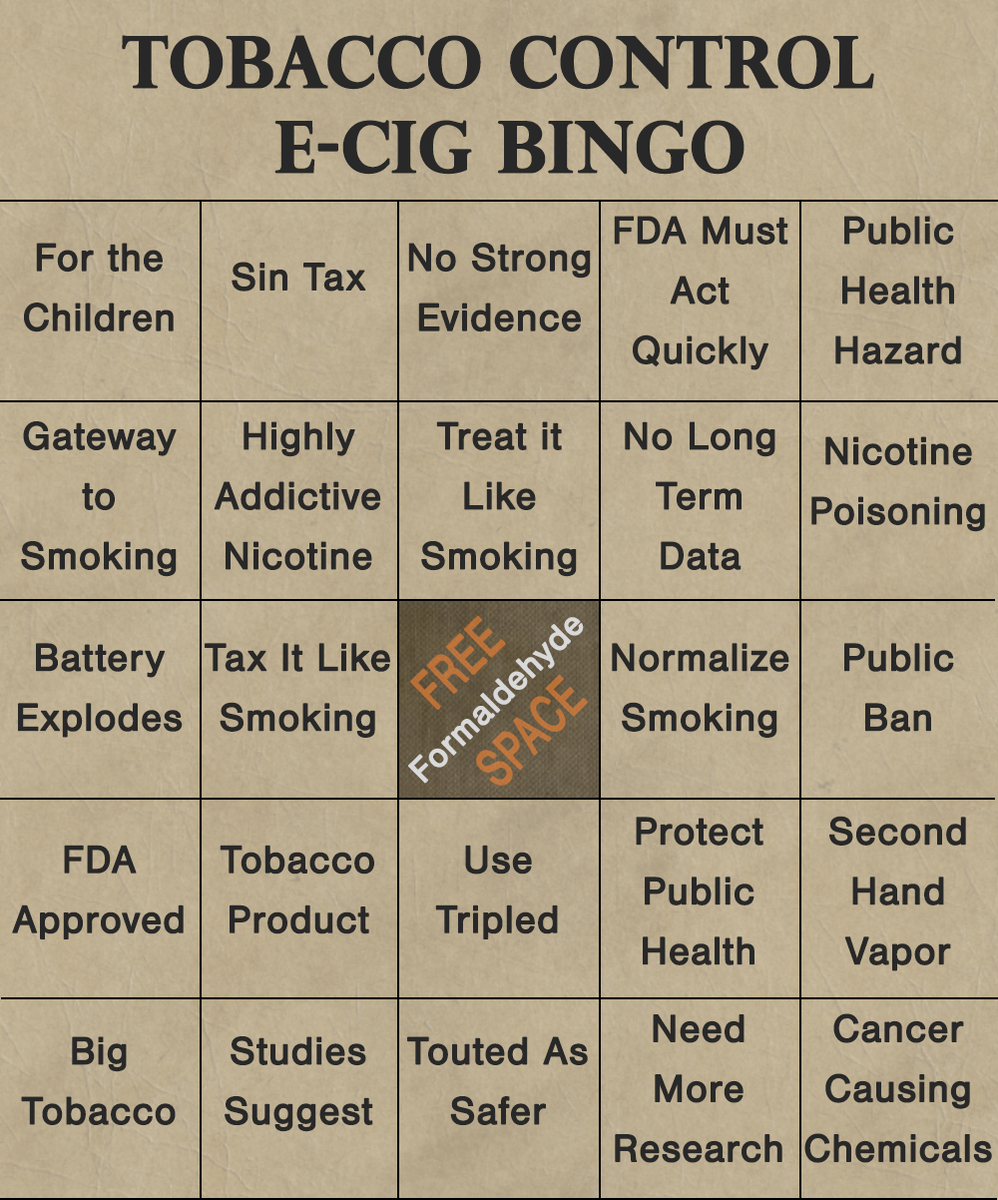 VapedUpGaming's tweet photo. Anyone care to play some #TobaccoControl #ecigs bingo with me? http://t.co/Cw7POGW9aq