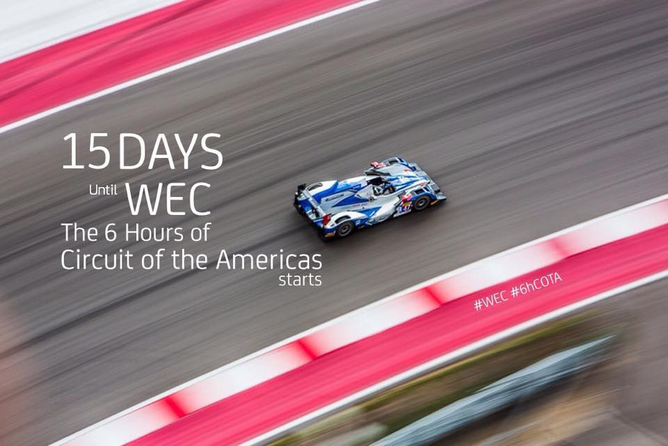 FIAWEC's tweet photo. 15 days left until the WEC goes green at @circuitamericas!
#WEC #6hCOTA #NotTooLongToWait #FridayFeeling http://t.co/yE1RsfjURM