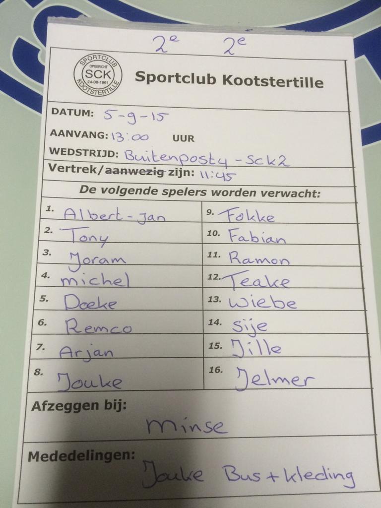 Michellini79's tweet photo. Zaterdag de eerste competitie wedstrijd van het nieuwe seizoen. De volgende spelers worden verwacht. http://t.co/JEFujDvFnC