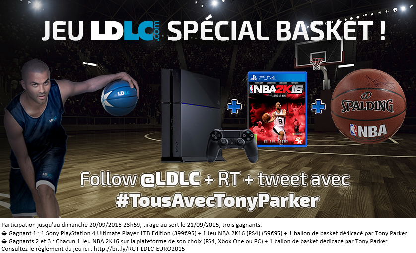 LDLC's tweet photo. [JEU] 🏀 Pour participer : Follow @LDLC + RT ce Tweet + Tweet avec #TousAvecTonyParker http://t.co/syiahZxyDe http://t.co/xfxY0qSmNU