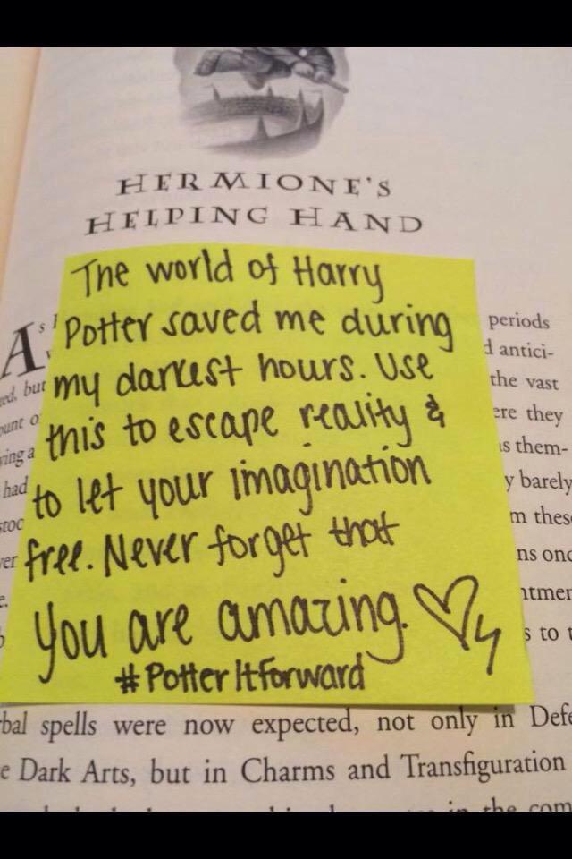 MuggleNet's tweet photo. Join our global movement and #PotterItForward by leaving a magical note in a bookstore/library copy of #HarryPotter! http://t.co/u1EwUatFjK