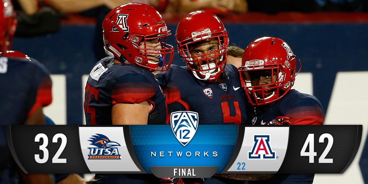 Pac12Network's tweet photo. The Roadrunners battled, but tonight, the W belongs to @ArizonaFBall! #UTSAvsAZ
More: http://t.co/W1I7bPpd8b http://t.co/peRSW6anqH