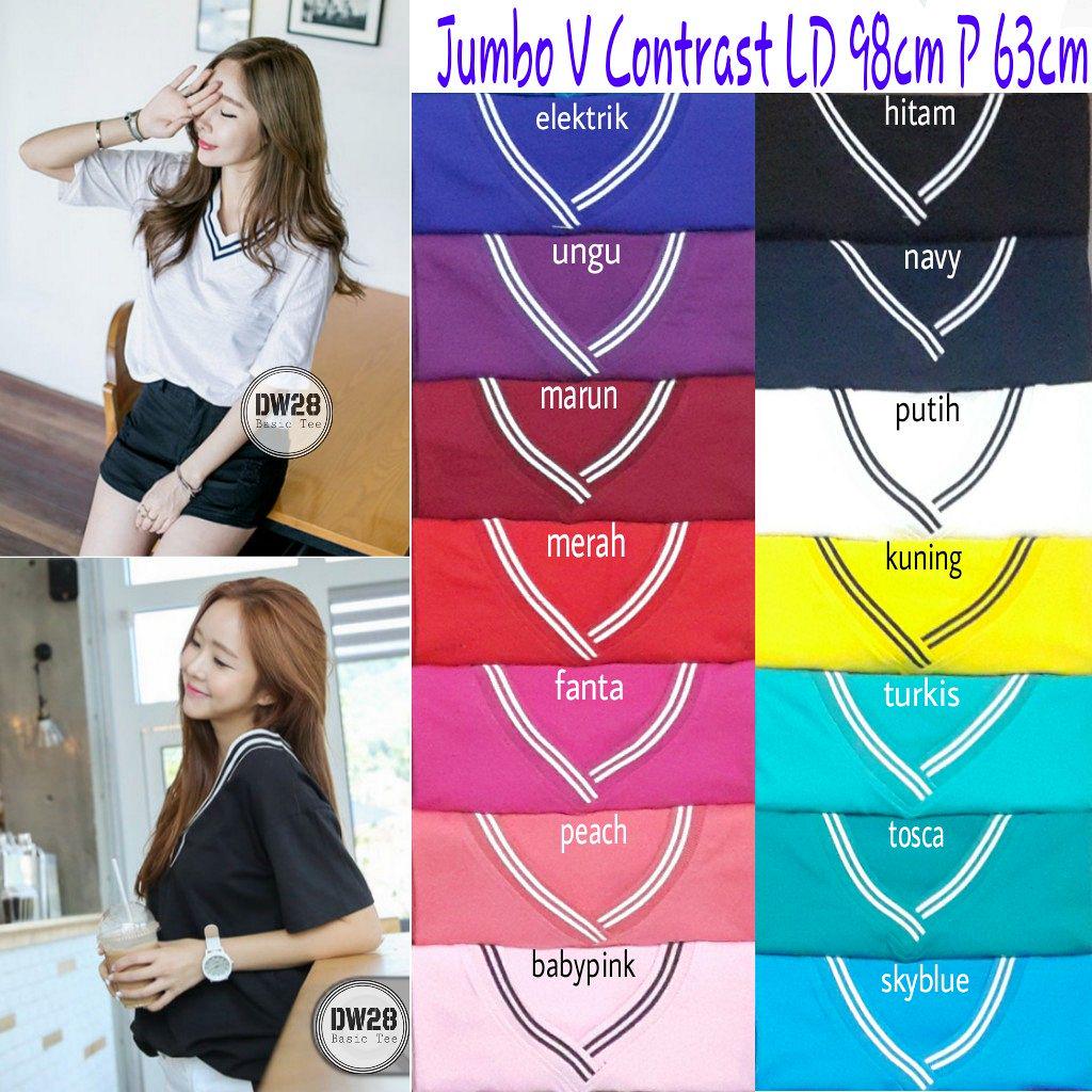 Harga 42rb • Jumbo V contrast • Bhn spandex cotton • Fit to L besar (LD98-100)
