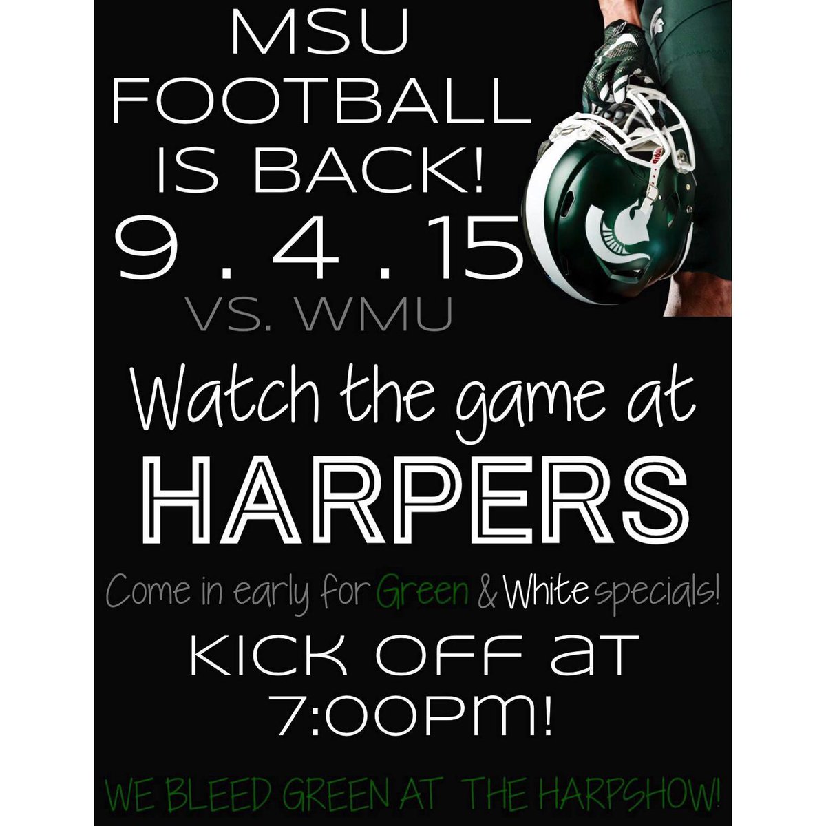 Harpersbrew's tweet photo. Countdown begins!  PRE-GAME SHOW @HarpersMSU Be there to get a seat for the 1st State Game of this year @MSULiveOn http://t.co/EomCEYbROs