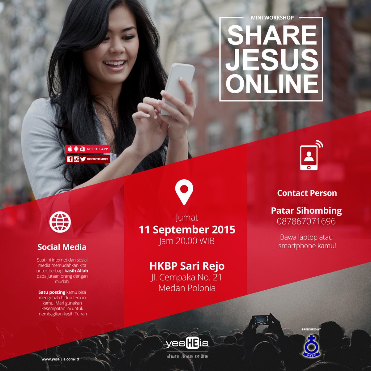 [MEDAN] Horas NHKBP! Kita akan hadiri di HKBP Sari Rejo Jl. Cempaka No. 21, Jumat (11/9) jam 8 malam. Datang ya!