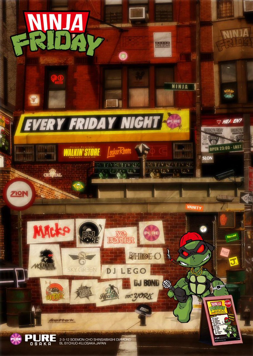 pure_osaka's tweet photo. 今大阪で一番話題のPARTY！
金曜日と言えばNINJA FRIDAY♪
#NINJAFRIDAY
@pure_osaka
@SKYGREEN_HERO
@dj_tact
@morimoto0115
@ktc_dj
@DJHIDEO http://t.co/aI5kucNik8