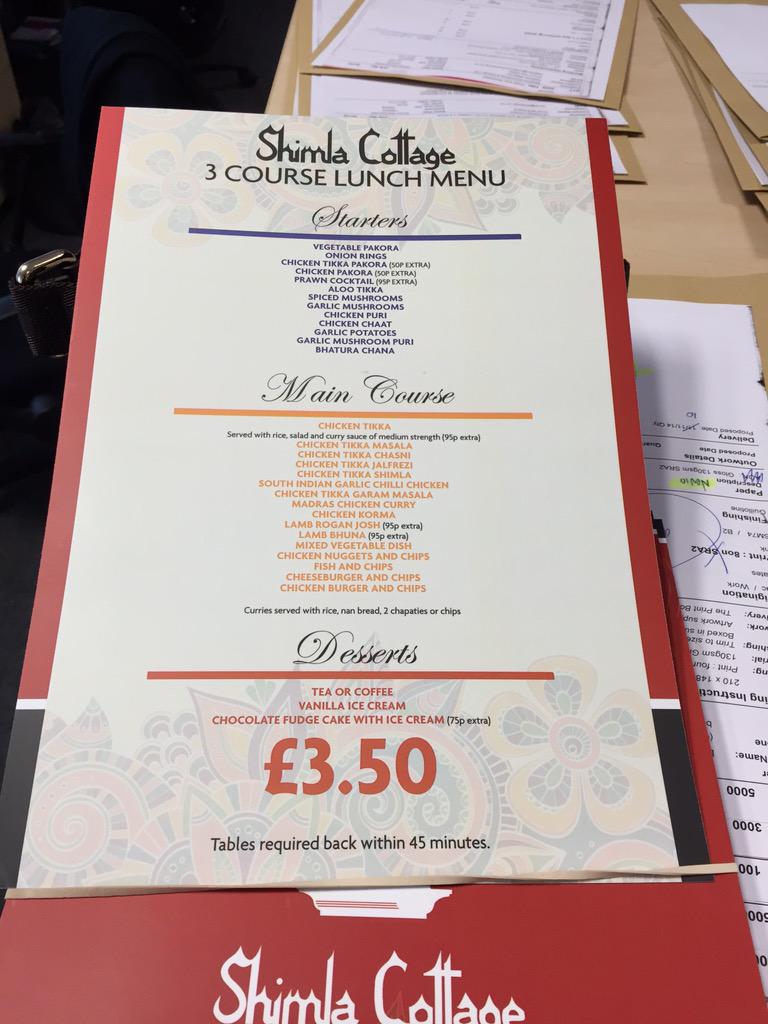 Shimla Cottage On Twitter Shimlacottage Lunch Menu Only 3 50 3